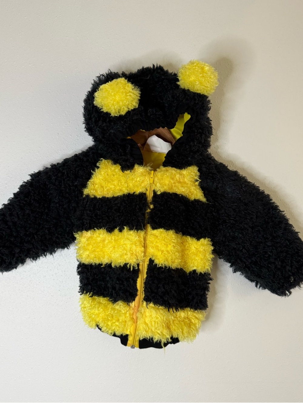 Toddler Bumble Bee Costume Fuzzy Hooded Zip Up Halloween Black Yellow - Picture 4 of 6
